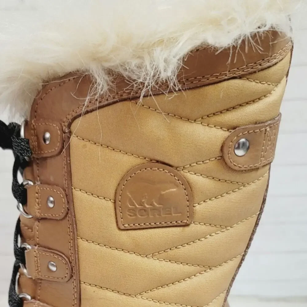 Sorel Tofino II Lace Up Snow Boot in Elk Curry w Faux Fur Trim, sz 7